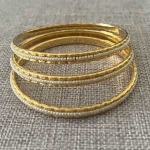 Gold Tone Beaded Bangles (set of 3) – Stackable Boho Chic Bracelets
